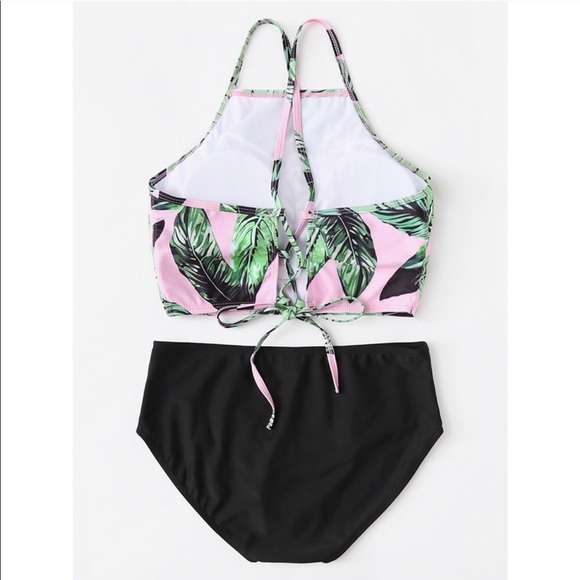 LAST 1🌴 tropical leaf print bikini pink black - Picture 3 of 3
